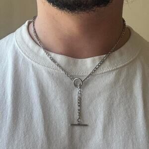 Silver chrome rope chain necklace MENS1